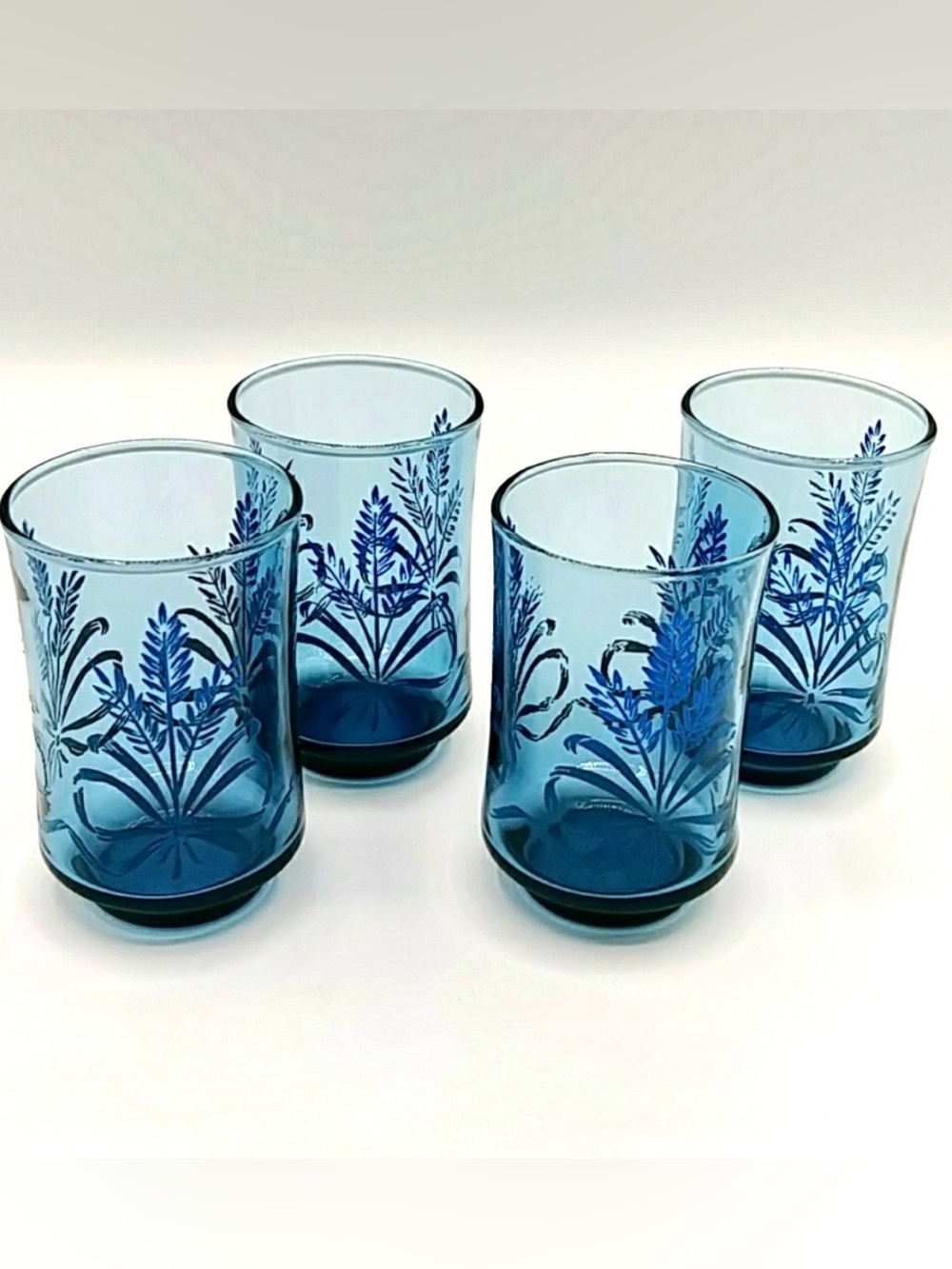 Set of 4 Libbey Blue Bolero Wheat Juice Glasses. Vintage 70s